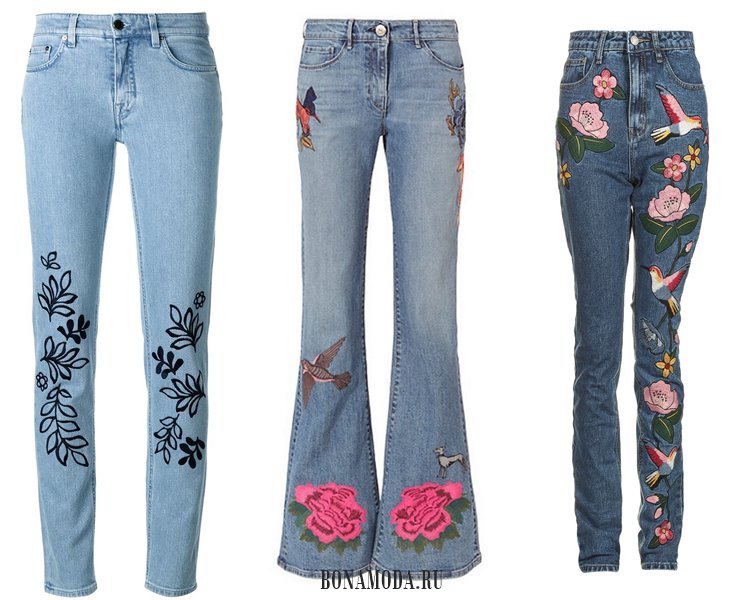 Модные женские джинсы 2017: цветочная вышивка 