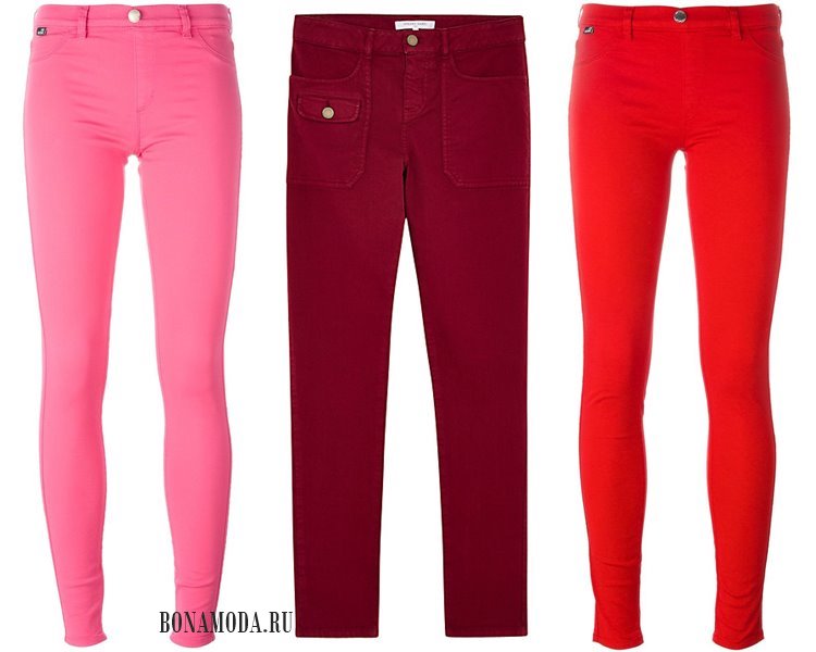 Модные женские джинсы 2017: красные розовые оранжевые 