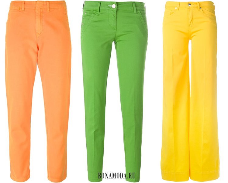 Модные женские джинсы 2017: оранжевые зеленые желтые 