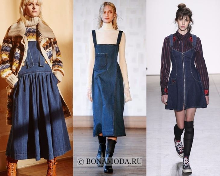 Модные платья осень-зима 2017-2018: тёмно-синие джинсовые