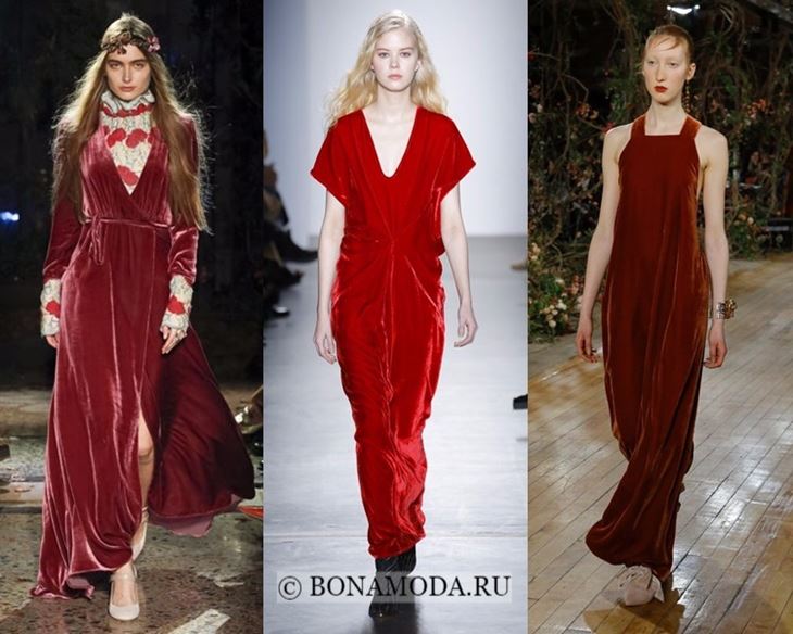 Модные платья осень-зима 2017-2018: красные бархатные
