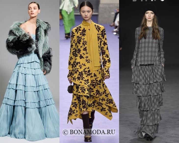 Модные платья осень-зима 2017-2018: длинные многоярусные