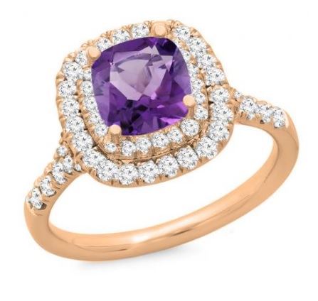 помолвочное кольцо из розового золота с аметистом и бриллиантами