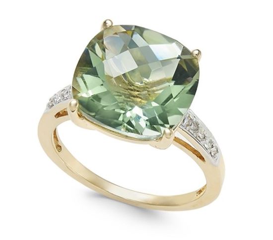 помолвочное кольцо из желтого золота со светло-зеленым кварцем