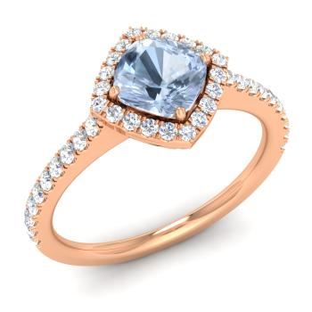 помолвочное кольцо из розового золота с аквамарином и бриллиантами