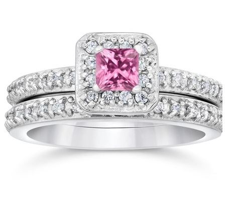 помолвочное кольцо из белого золота с розовым сапфиром