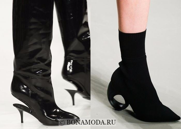 Модная женская обувь осень-зима 2017-2018: чёрные сапоги с оригинальным каблуком