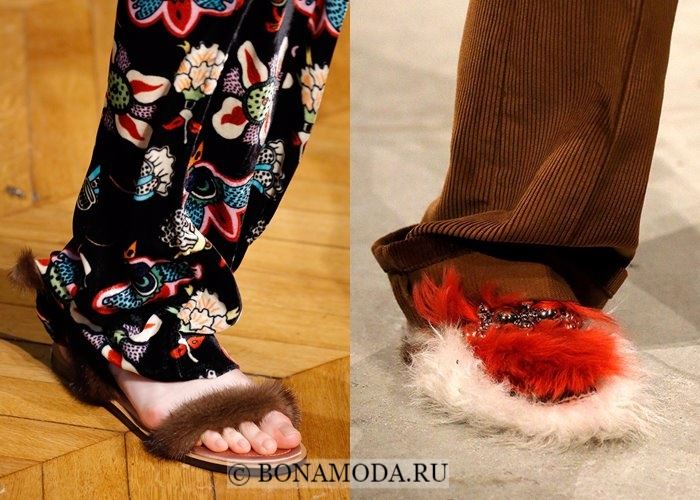 Модная женская обувь осень-зима 2017-2018:  меховые шлёпанцы