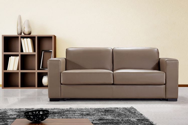 Бежевый диван в интерьере: кожаный двухместный
