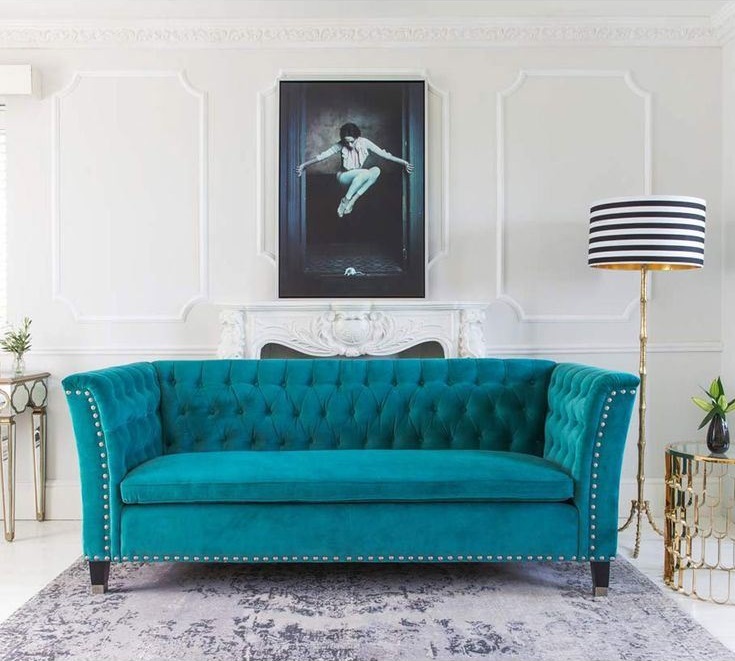 Бирюзовый диван в интерьере: яркий бархатный в стиле барокко 