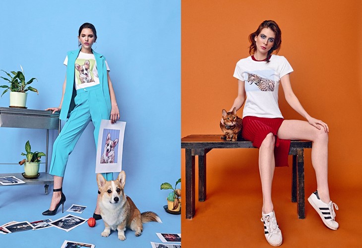 Поп-арт футболки с домашними животными Pets Tee: корги и кошка