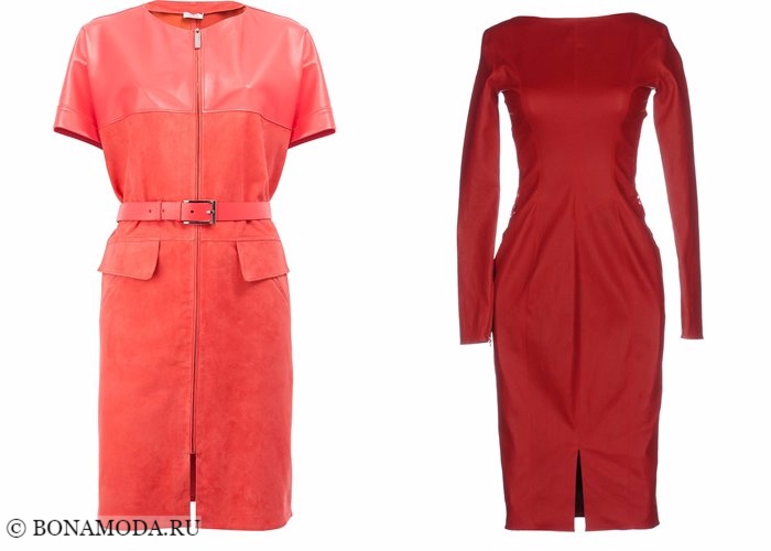 Кожаные платья 2017-2018: красные с рукавами