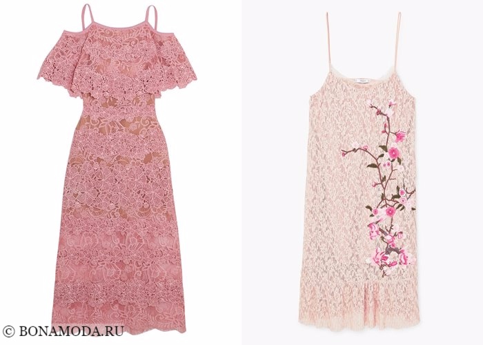 Кружевные платья 2017-2018: розовые сарафаны