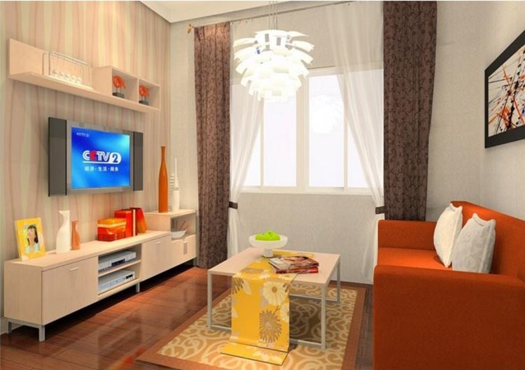 Оранжевый диван в интерьере: комната с ярким оранжевым двухместным диваном