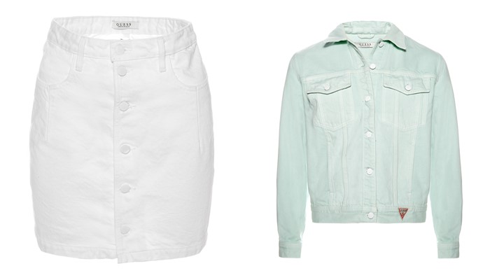 Коллекция GUESS Originals лето 2017: джинсовая юбка и жакет на пуговицах