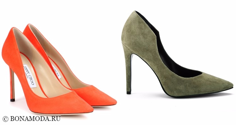 Модные туфли тенденции 2017-2018: оранжевые и зеленые хаки модели на высокой шпильке