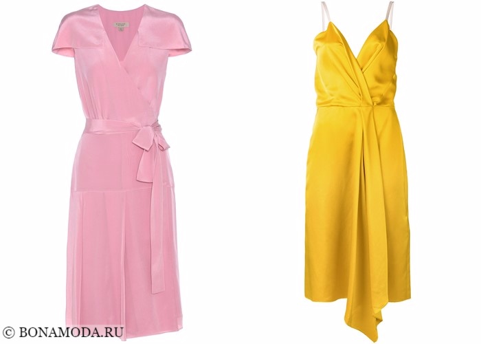 Платья-халат с запахом 2017-2018: розовое и желтое коктейльное
