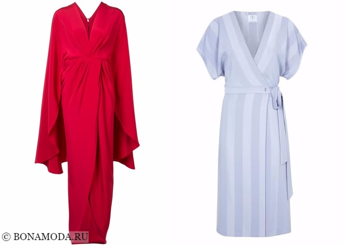 Платья-халат с запахом 2017-2018: красное и серо-голубое кимоно