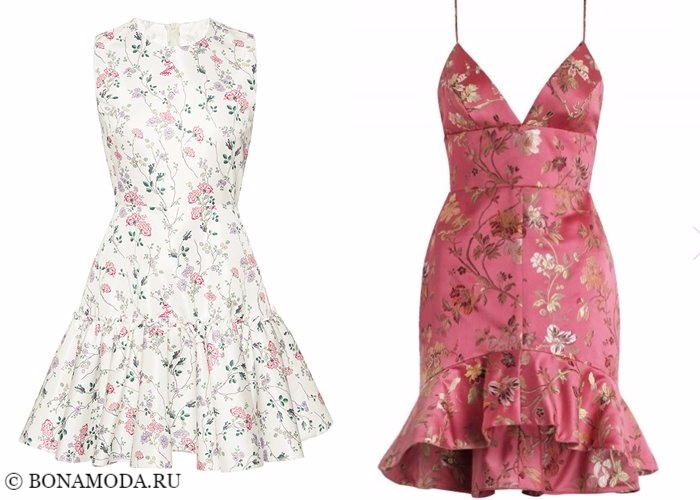 Платья с цветочным принтом 2017-2018: светлые белые и розовые коктейльные