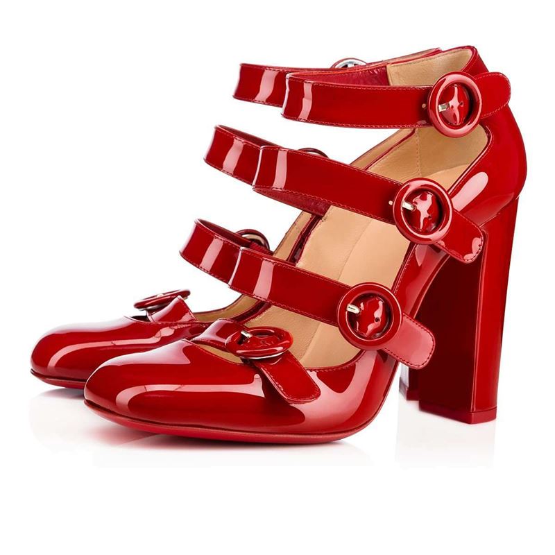 Коллекция Christian Louboutin осень-зима 2017-2018: лаковые красные туфли с ремешками 