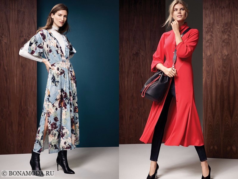 Лукбук коллекции Marks & Spencer осень-зима 2017-2018: цветочное и красное платье миди ниже колена