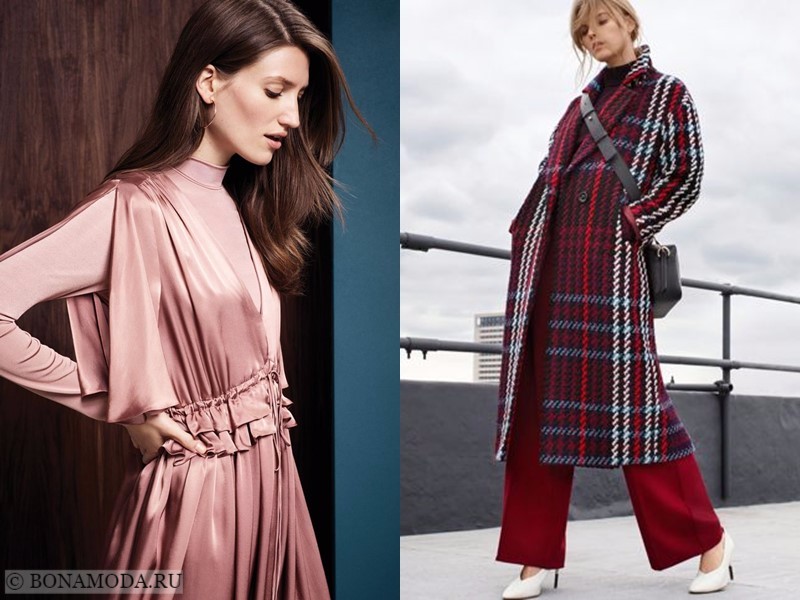 Лукбук коллекции Marks & Spencer осень-зима 2017-2018: шелковая блузка и клетчатое пальто
