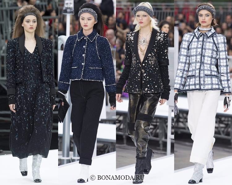 Модные жакеты и пиджаки осень-зима 2017-2018: Chanel – твидовые с вышивкой