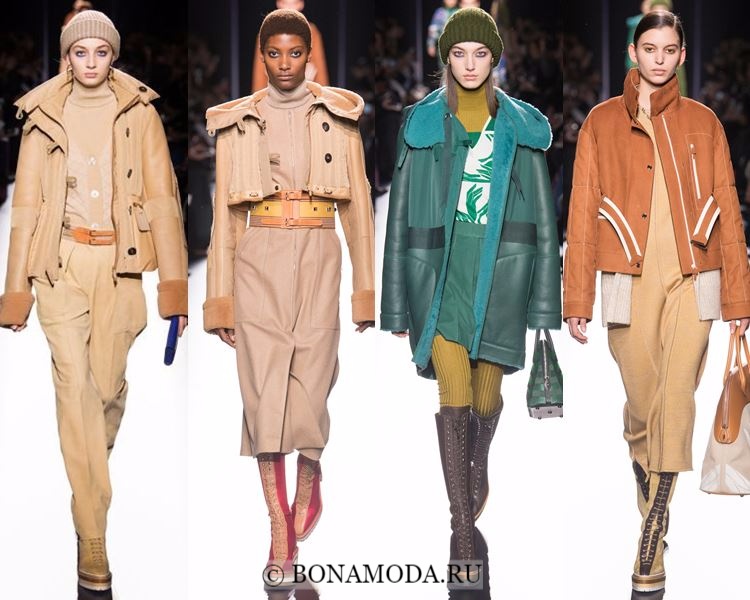 Модные женские дублёнки осень-зима 2017-2018: Hermès бежевые и зеленые