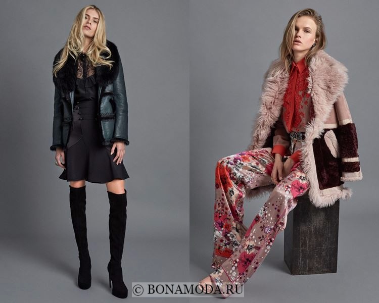 Модные женские дублёнки осень-зима 2017-2018: Roberto Cavalli с меховым воротником