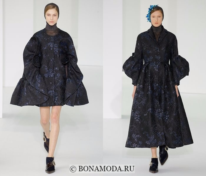 Модные женские пальто осень-зима 2017-2018: приталенные черные цветочные Delpozo 