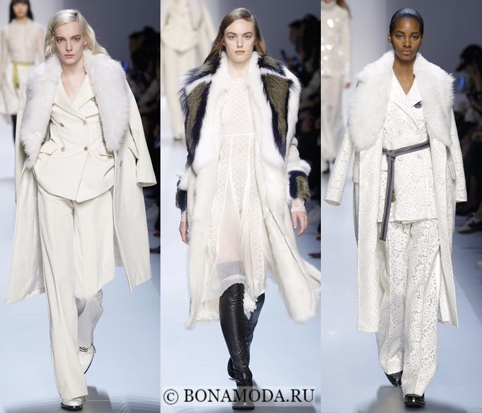 Модные женские пальто осень-зима 2017-2018: белые с меховым воротником Ermanno Scervino