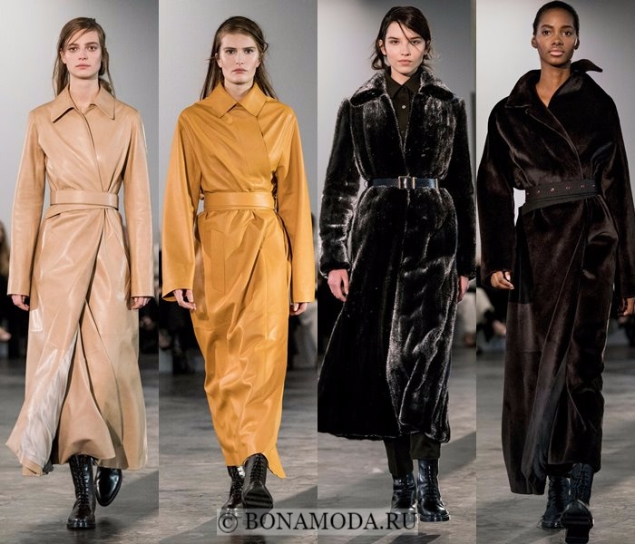 Модные женские пальто осень-зима 2017-2018: бежевые кожаные и коричневые меховые 