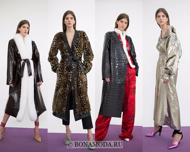 Модные женские плащи осень-зима 2017-2018: Attico леопардовый, крокодиловый, серебристый