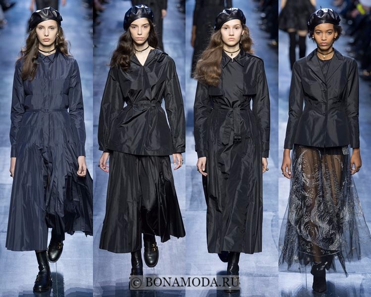 Модные женские плащи осень-зима 2017-2018: Christian Dior черные болоневые