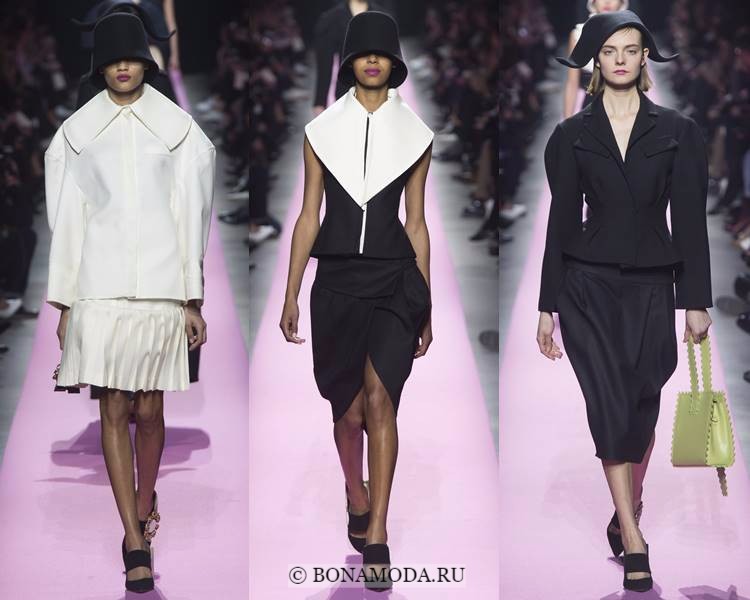 Женские костюмы с юбкой осень-зима 2017-2018: Jacquemus - черные, белые, архитектурные