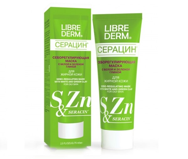 Маски для жирной проблемной кожи: Маска Librederm «Серацин» с белой и зелёной глиной
