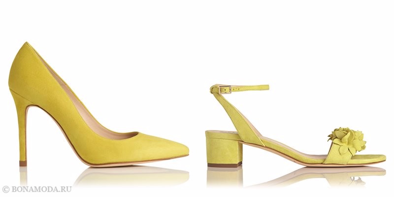 Замшевые туфли коллекции L.K. Bennett лето-2017 - желтые лодочки на шпильке и босоножки низком каблуке