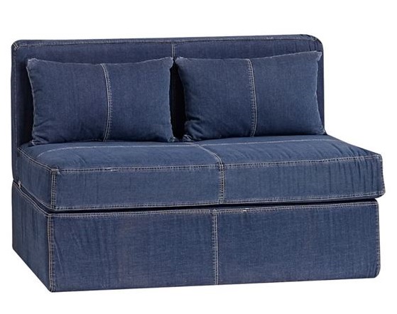 Джинсовый диван - двухместный с подушками без подлокотников