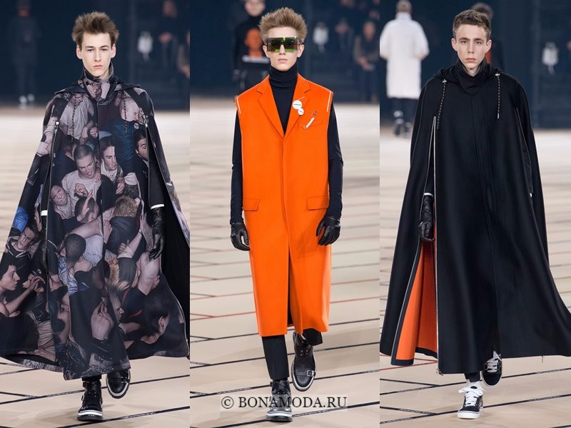 Мужские пальто осень-зима 2017-2018 - Dior Homme - кейпы и оранжевое без рукавов из винила