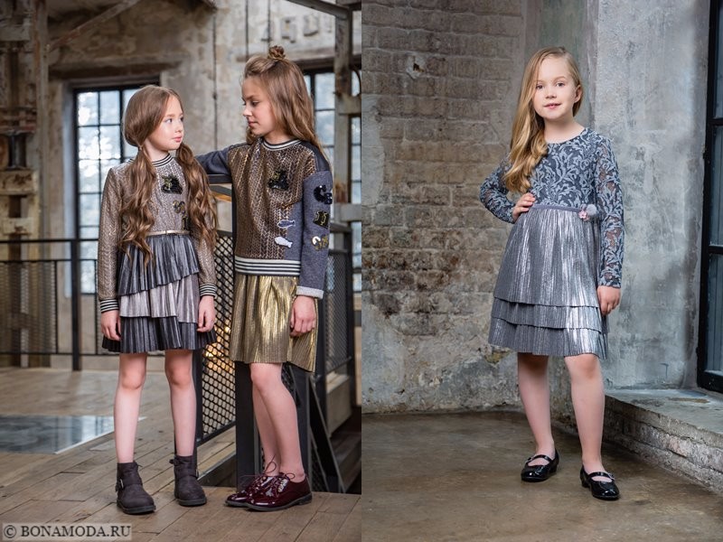 Детская коллекция Choupette осень-зима 2017-2018 - блестящие плиссированные золотые и серебряные юбки