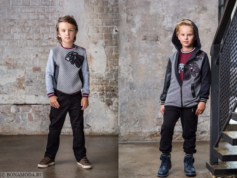 Детская коллекция Choupette осень-зима 2017-2018 - черные брюки и серые свитшоты  для мальчиков