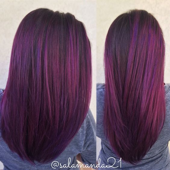 Фиолетовые волосы - длинные гладкие баклажановые 