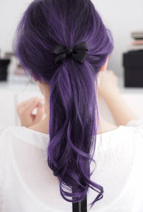 Фиолетовые волосы - длинный хвост в тёмно-лавандовом оттенке