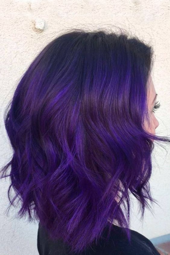 Фиолетовые волосы - оттенок индиго для каре шэг 
