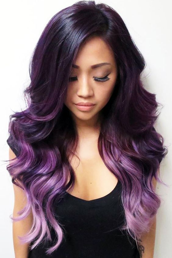 Фиолетовые волосы - длинные баклажановые локоны