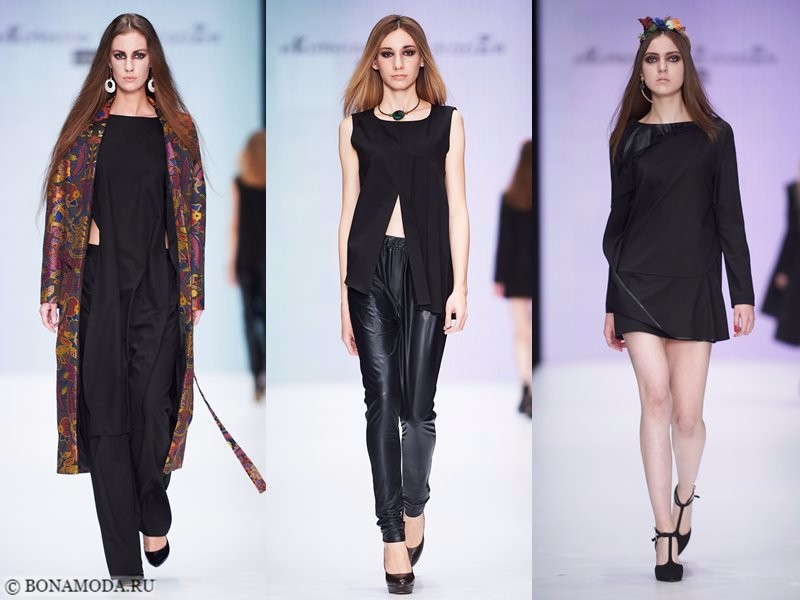 Коллекция Ekaterine Buzaladze весна-лето 2018 - чёрный комбинезон, кожаные брюки и короткое платье