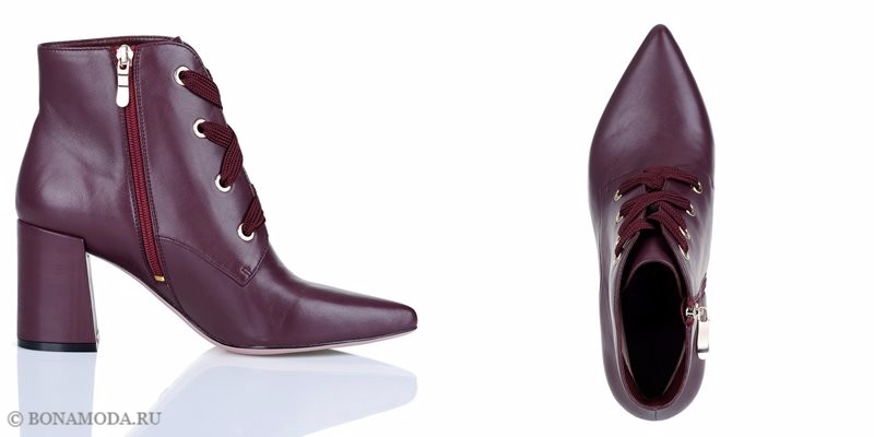 Коллекция обуви Respect осень-зима 2017-2018 - кожаные бордовые ботильоны на шнуровке 