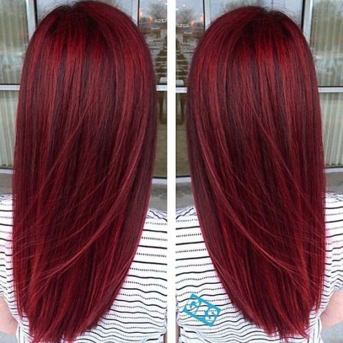 Красные волосы - прямые вишнёвые окрашивание балаяж