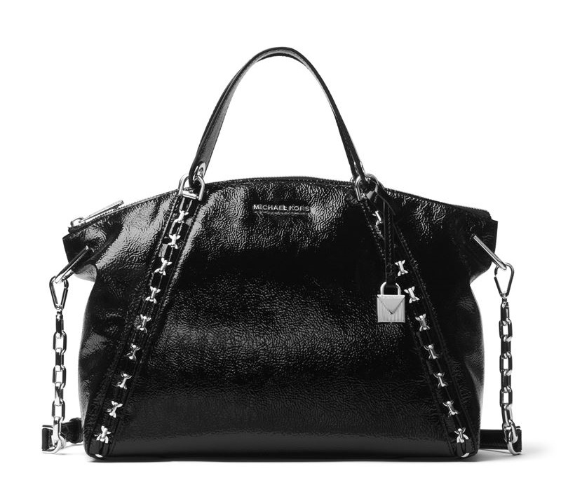 Сумка MICHAEL Michael Kors Sadie Bag - лаковая чёрная с металлической фурнитурой