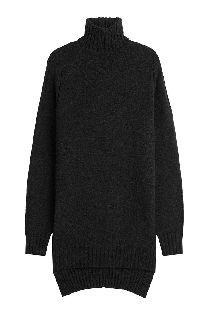 Тёплые вязаные платья-свитер 2018 - чёрное оверсайз с высоким горлом